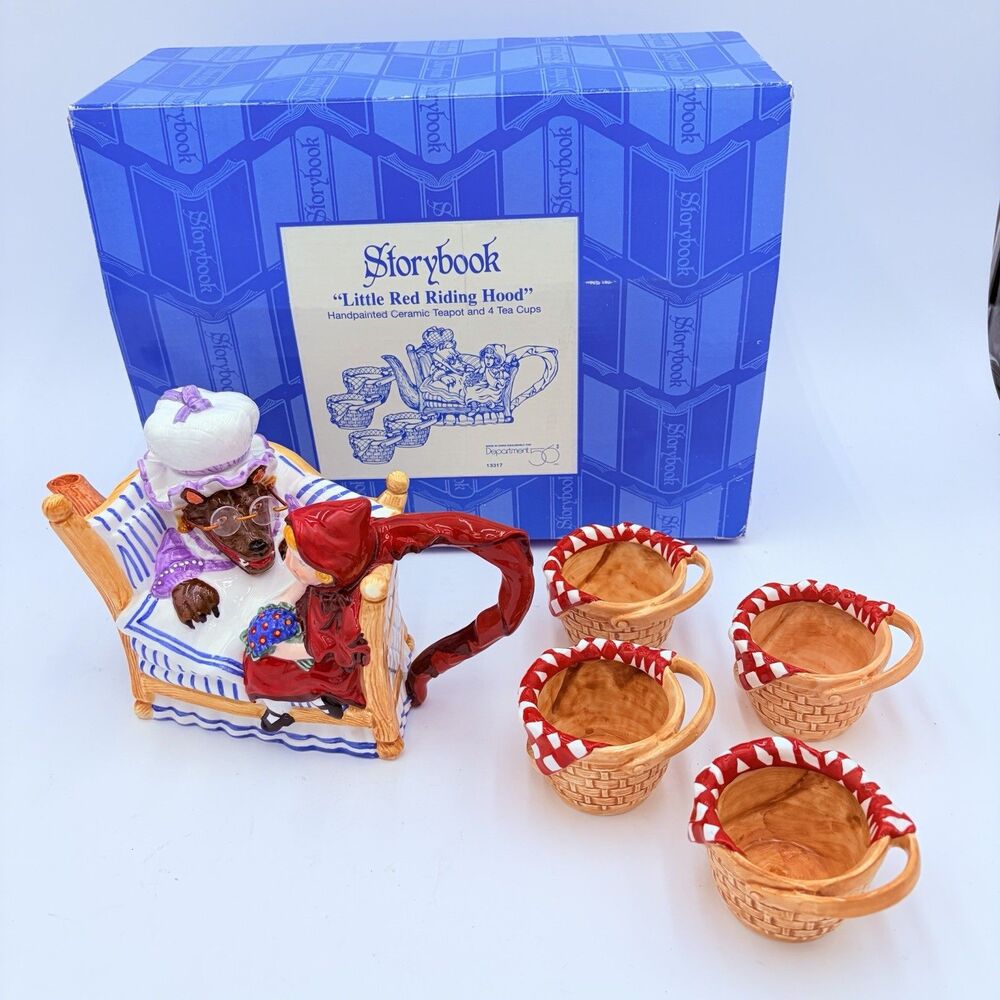 Vintage Department 56 Storybook LITTLE RED RIDING HOOD Teapot 4 Cups Box